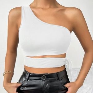 One shoulder Tie Side crop top